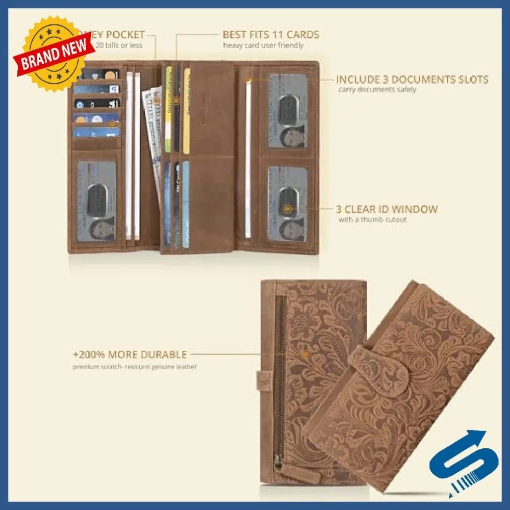 Genuine Leather RFID Blocking Trifold Wallet with ID Window - Picture 3 of 8